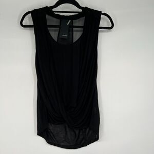 HEATHER Silk Contrast Tank Top Womens M Black Paneled Lace Draped Hem Sleeveless